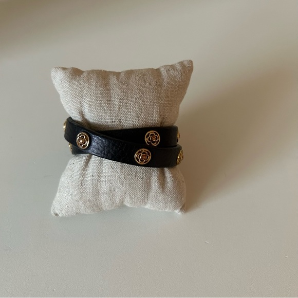 Stella and Dot Black Clover Double Wrap Leather Bracelet - Picture 2 of 6
